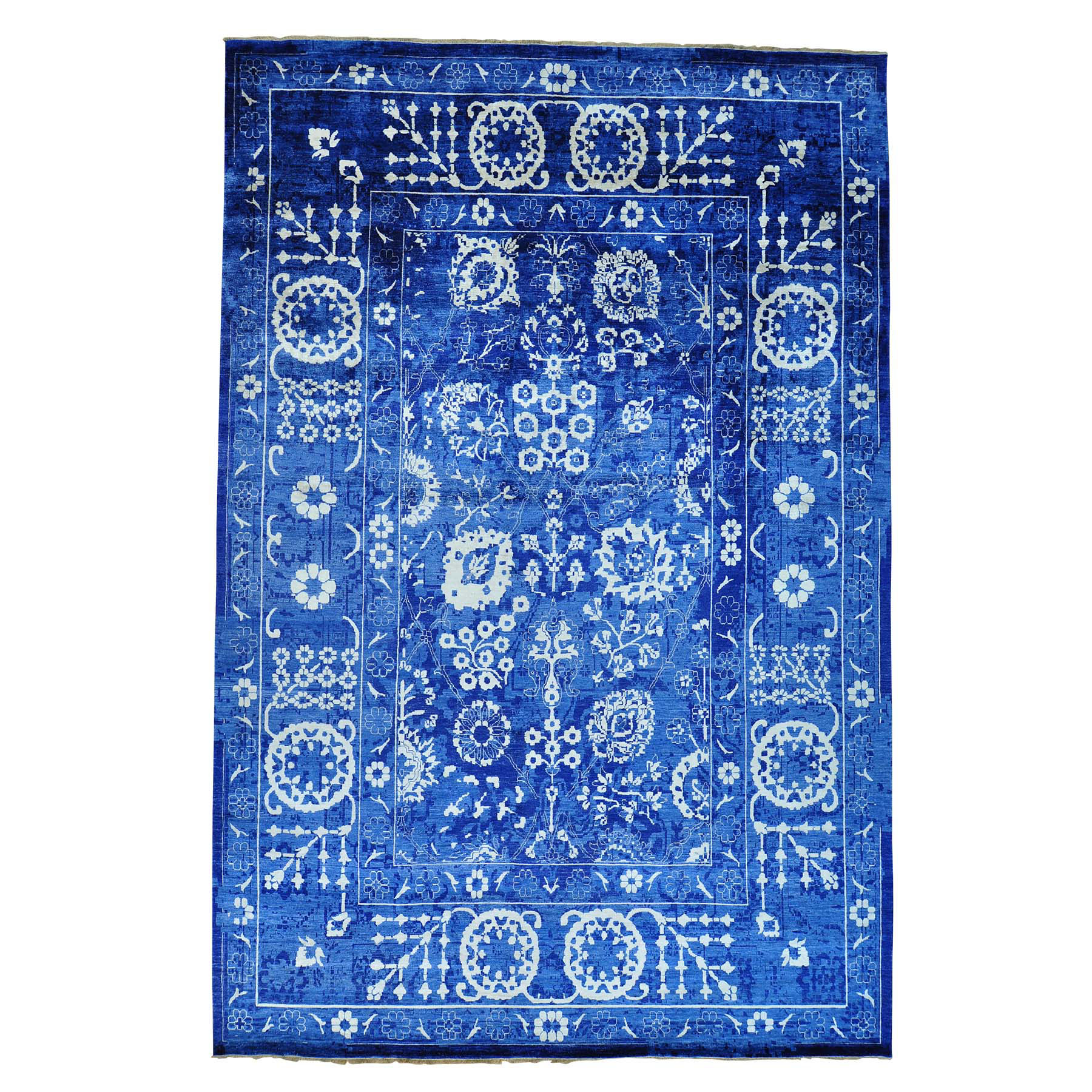 Transitional Silk Hand-Knotted Area Rug 12'3
